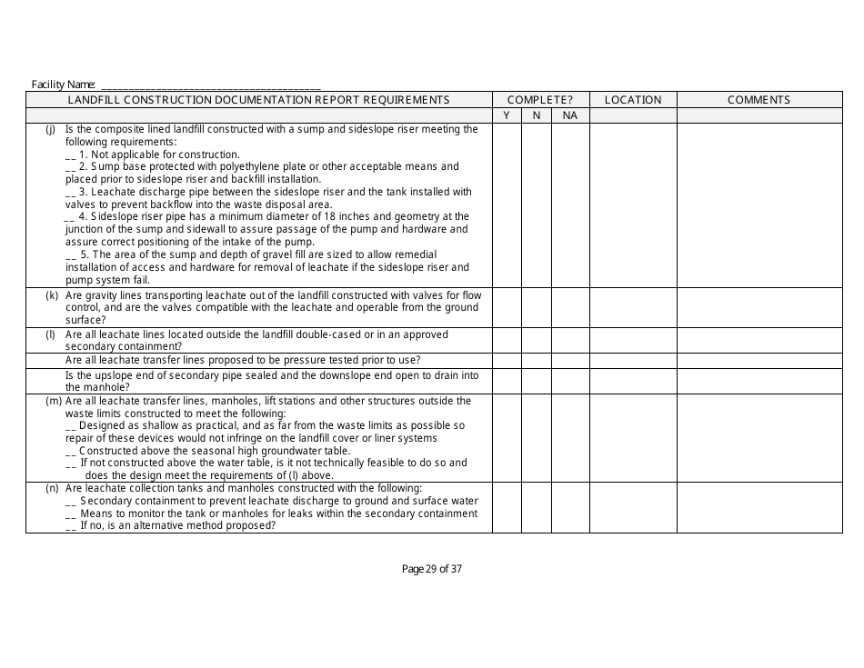 Landfill Construction Documentation Completeness Checklist - Wisconsin, Page 29