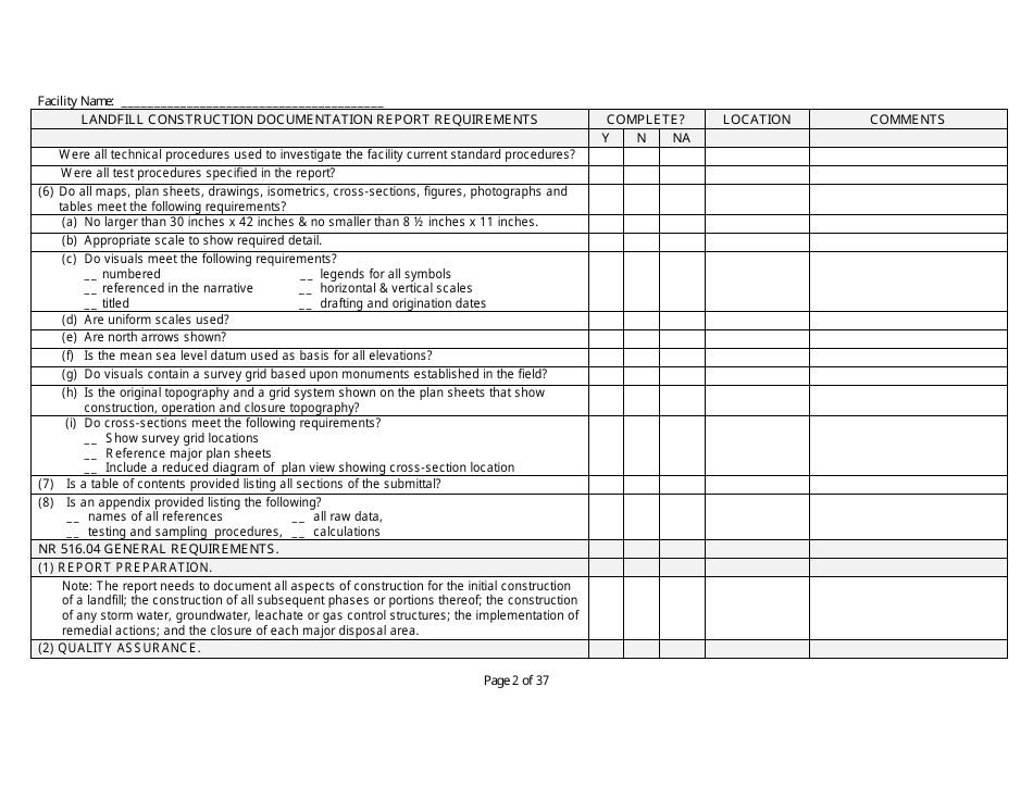 Wisconsin Landfill Construction Documentation Completeness Checklist ...