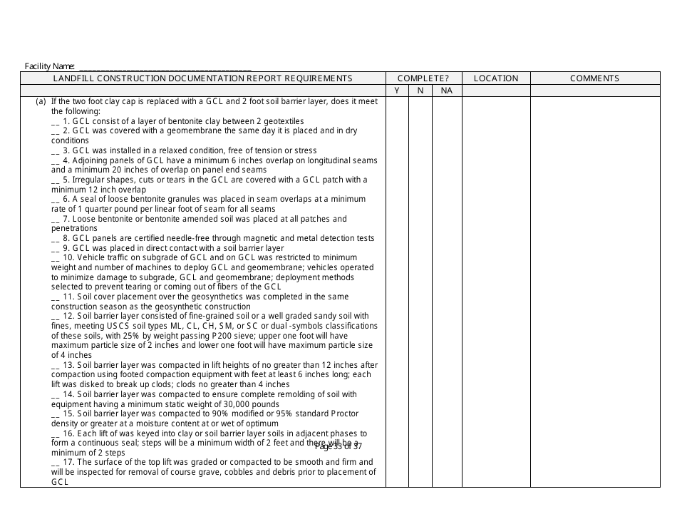 Landfill Construction Documentation Completeness Checklist - Wisconsin, Page 33
