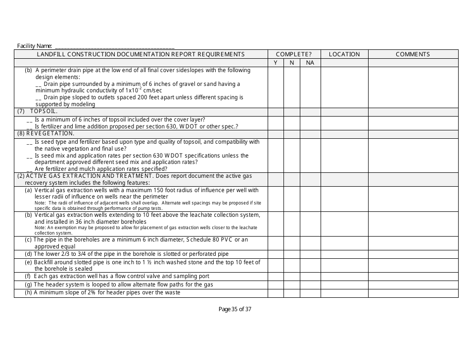 Landfill Construction Documentation Completeness Checklist - Wisconsin, Page 35