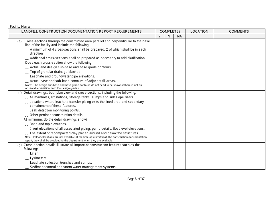 Landfill Construction Documentation Completeness Checklist - Wisconsin, Page 8