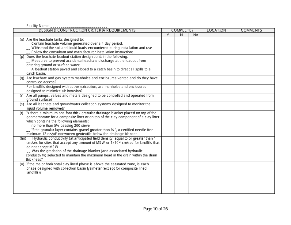 Design and Construction Criteria Completeness Checklist - Wisconsin, Page 10