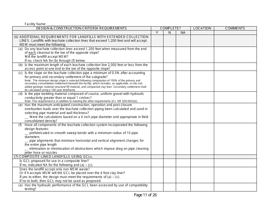 Design and Construction Criteria Completeness Checklist - Wisconsin, Page 11