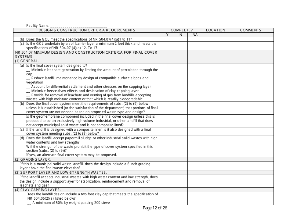 Design and Construction Criteria Completeness Checklist - Wisconsin, Page 12
