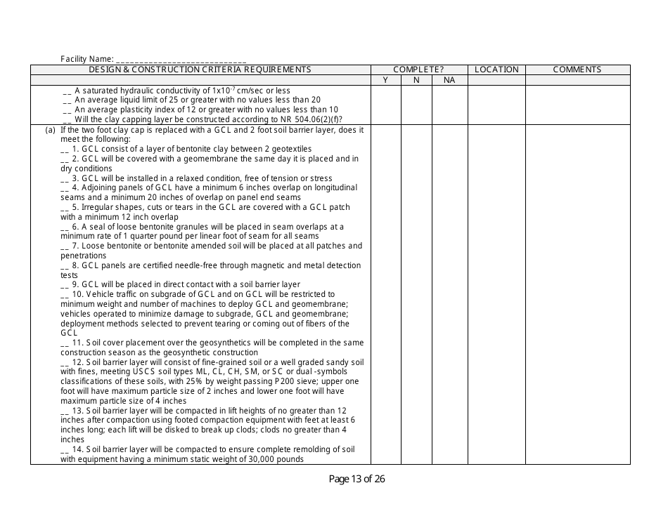 Design and Construction Criteria Completeness Checklist - Wisconsin, Page 13