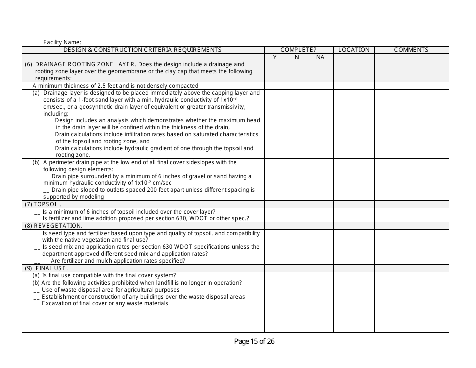 Design and Construction Criteria Completeness Checklist - Wisconsin, Page 15