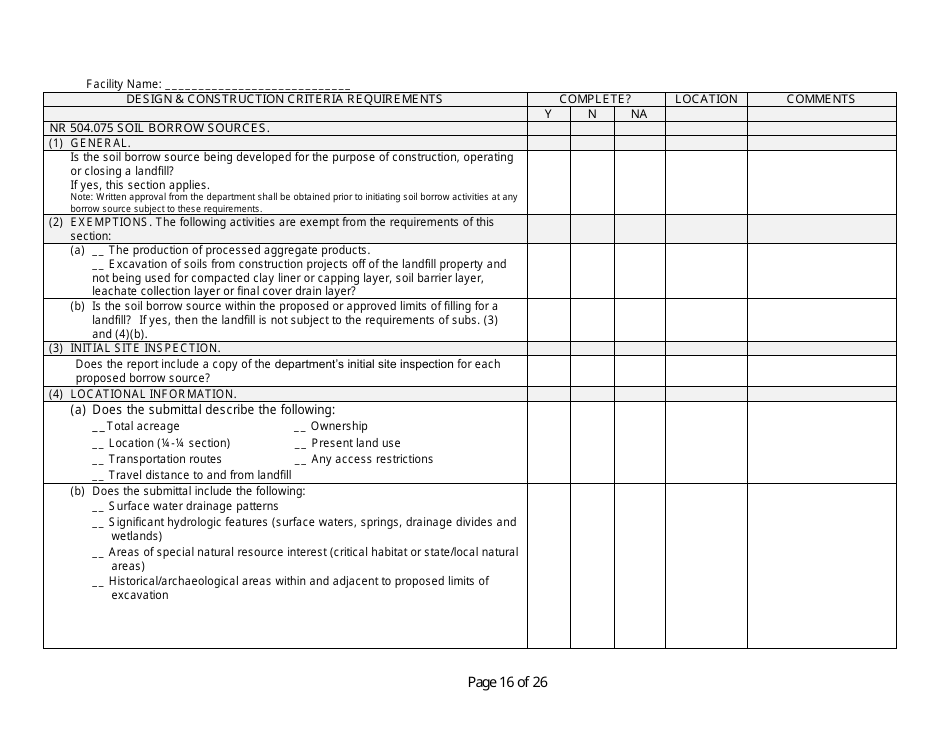 Wisconsin Design and Construction Criteria Completeness Checklist ...