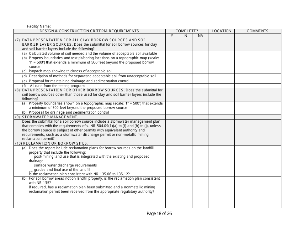 Design and Construction Criteria Completeness Checklist - Wisconsin, Page 18