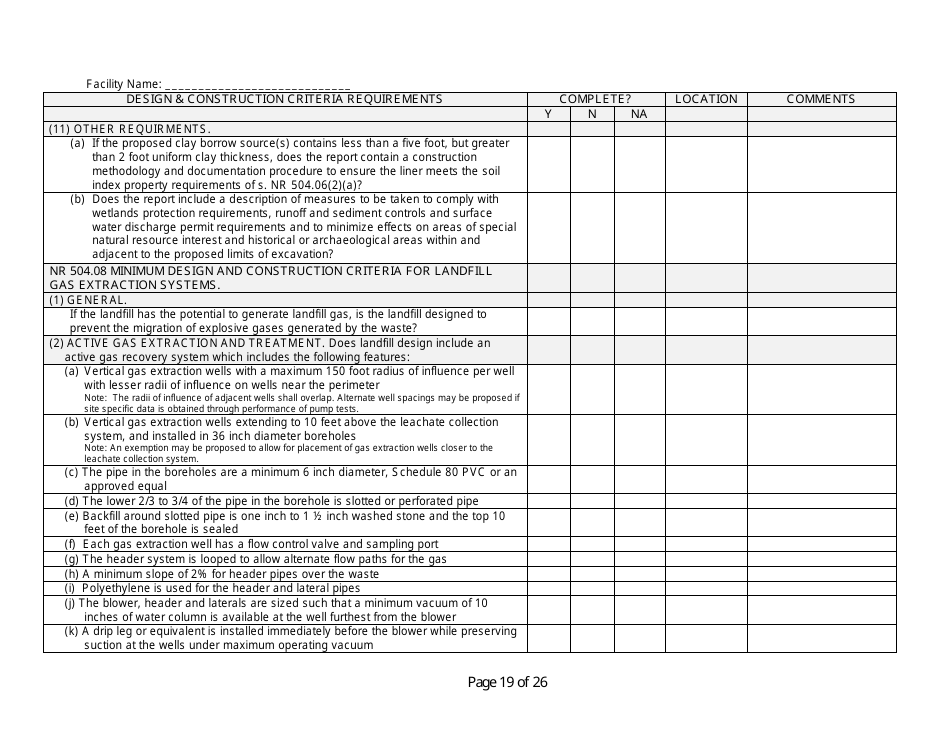 Design and Construction Criteria Completeness Checklist - Wisconsin, Page 19