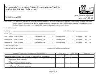 Design and Construction Criteria Completeness Checklist - Wisconsin