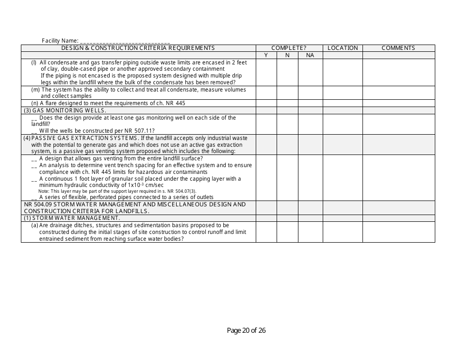 Design and Construction Criteria Completeness Checklist - Wisconsin, Page 20