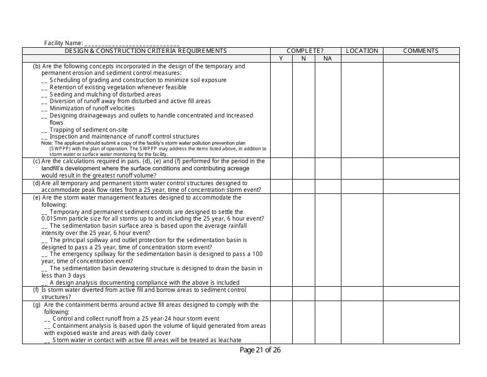 Design and Construction Criteria Completeness Checklist - Wisconsin, Page 21