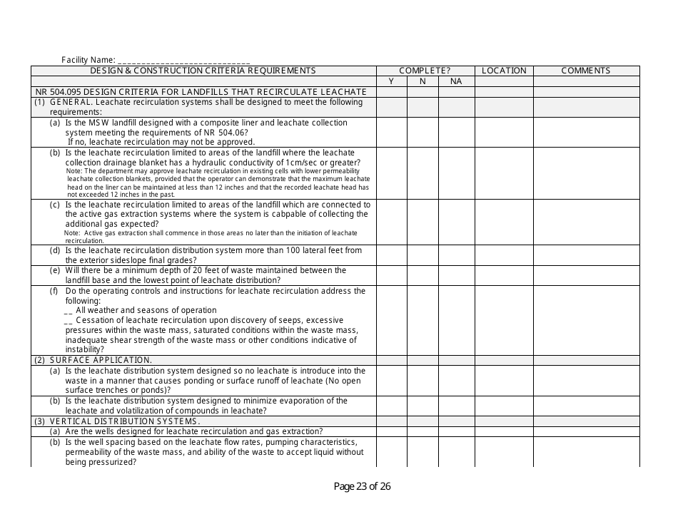 Design and Construction Criteria Completeness Checklist - Wisconsin, Page 23