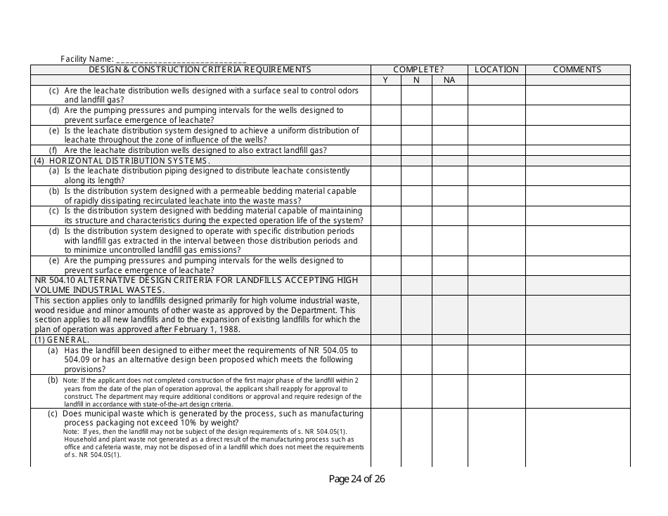 Design and Construction Criteria Completeness Checklist - Wisconsin, Page 24