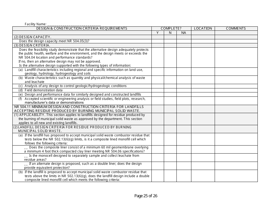 Design and Construction Criteria Completeness Checklist - Wisconsin, Page 25