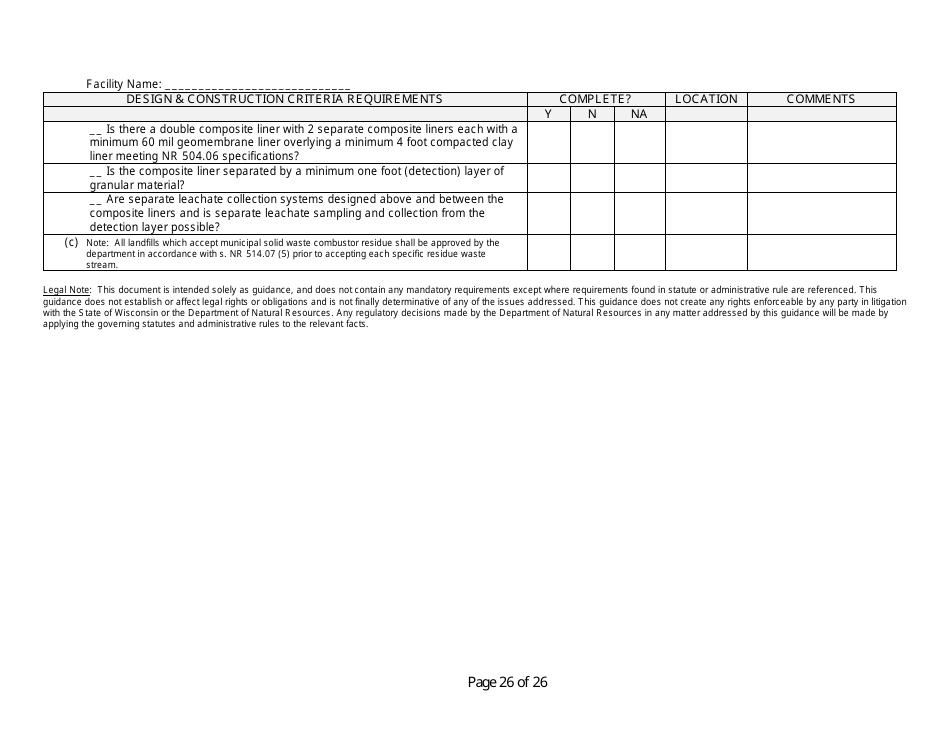 Design and Construction Criteria Completeness Checklist - Wisconsin, Page 26