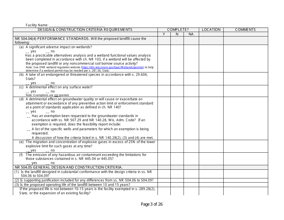 Wisconsin Design and Construction Criteria Completeness Checklist ...