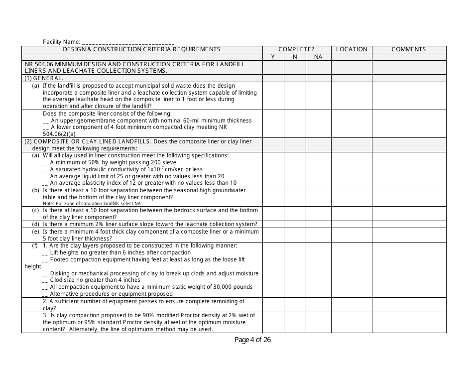 Design and Construction Criteria Completeness Checklist - Wisconsin, Page 4