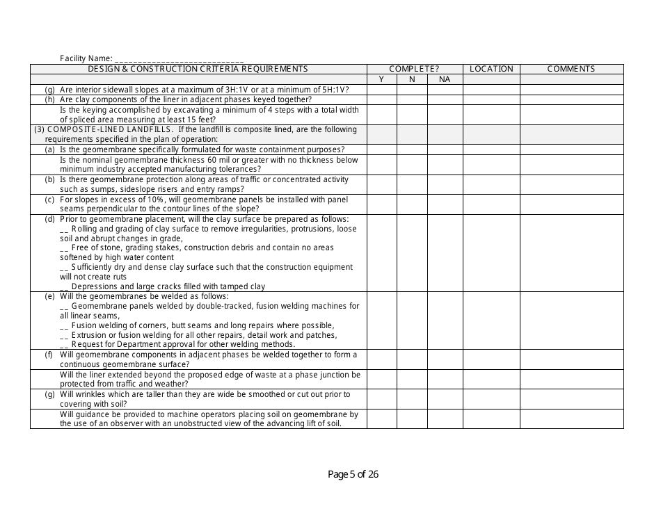 Design and Construction Criteria Completeness Checklist - Wisconsin, Page 5