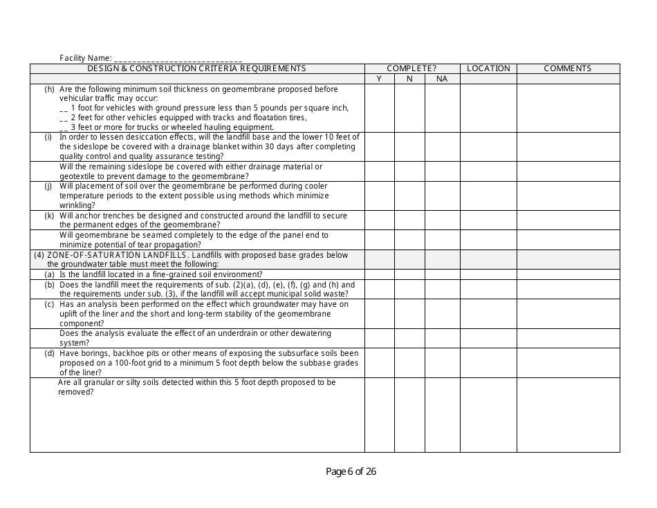 Design and Construction Criteria Completeness Checklist - Wisconsin, Page 6