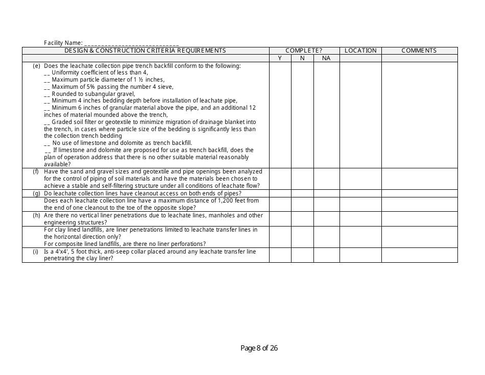 Design and Construction Criteria Completeness Checklist - Wisconsin, Page 8