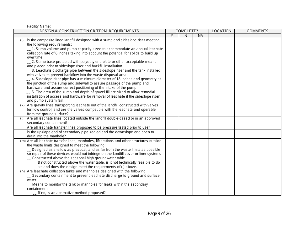 Design and Construction Criteria Completeness Checklist - Wisconsin, Page 9