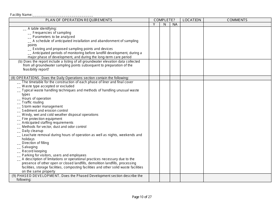 Plan of Operation Completeness Checklist - Wisconsin, Page 10