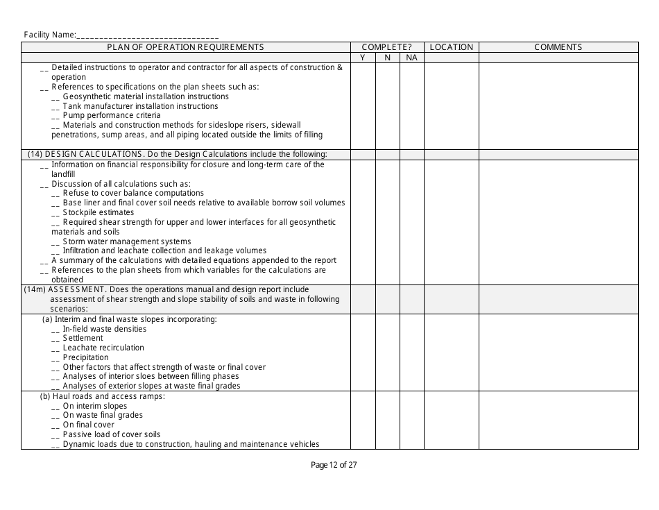 Plan of Operation Completeness Checklist - Wisconsin, Page 12