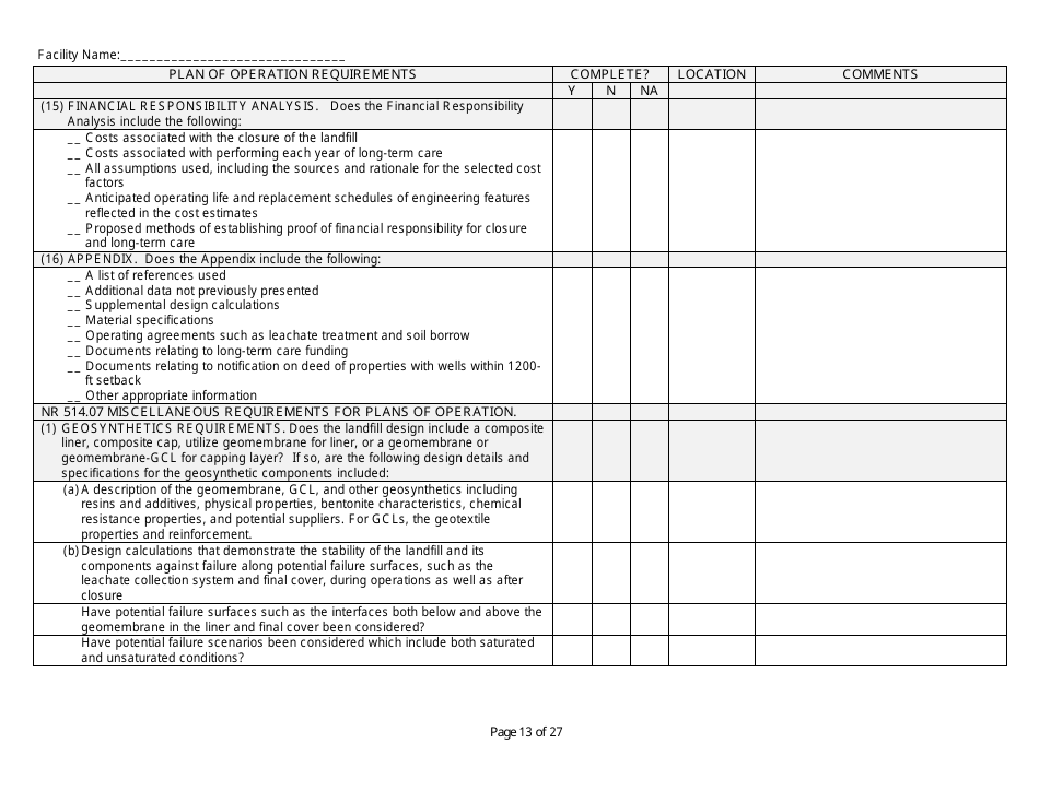 Plan of Operation Completeness Checklist - Wisconsin, Page 13