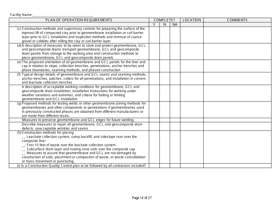 Plan of Operation Completeness Checklist - Wisconsin, Page 14
