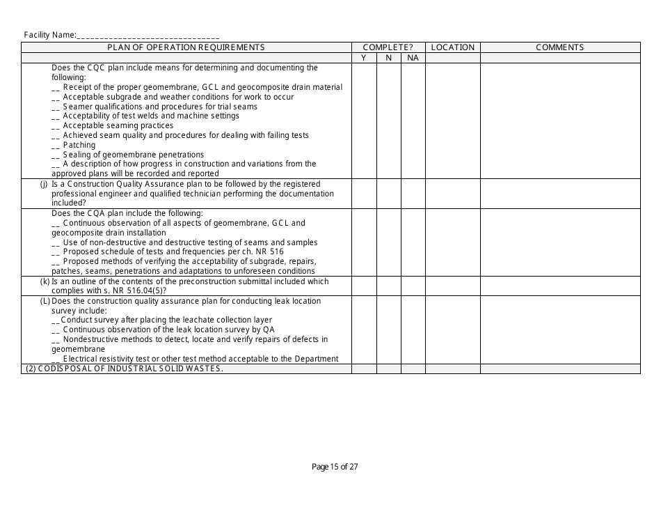 Plan of Operation Completeness Checklist - Wisconsin, Page 15