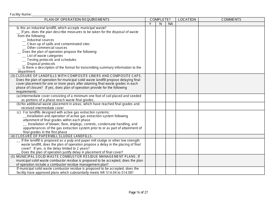 Plan of Operation Completeness Checklist - Wisconsin, Page 16