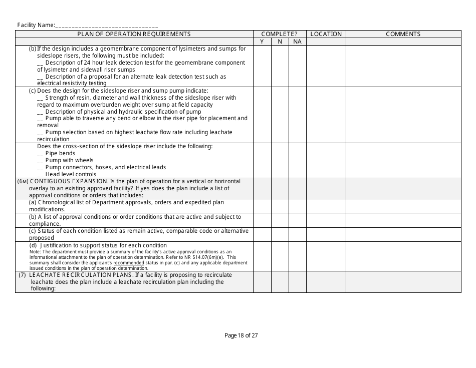 Plan of Operation Completeness Checklist - Wisconsin, Page 18