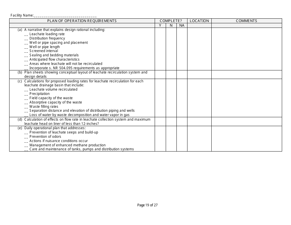 Plan of Operation Completeness Checklist - Wisconsin, Page 19