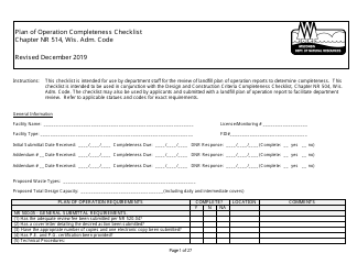 Plan of Operation Completeness Checklist - Wisconsin