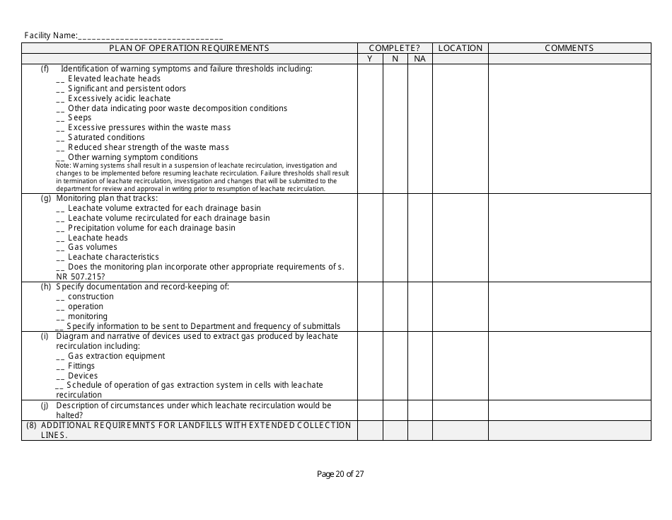 Plan of Operation Completeness Checklist - Wisconsin, Page 20