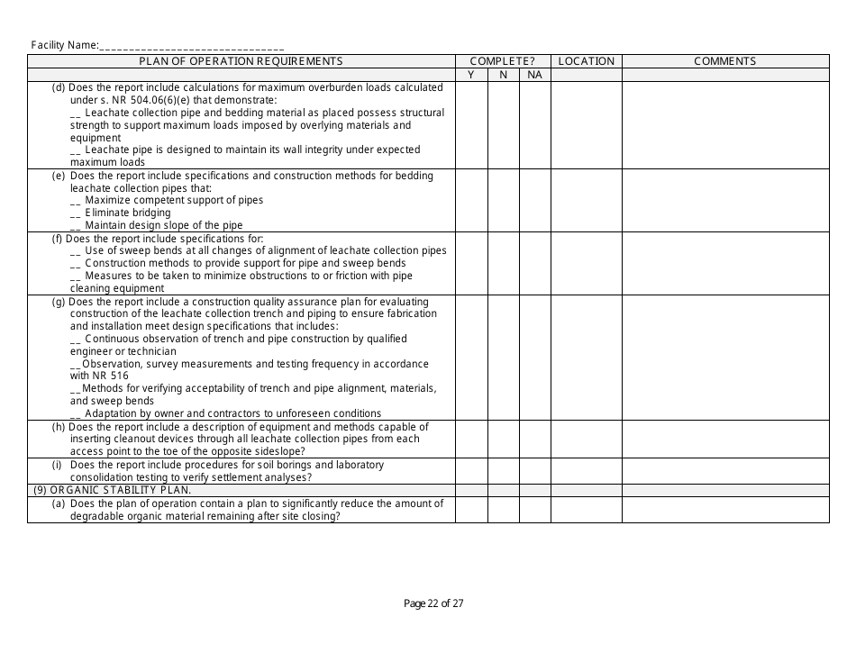 Plan of Operation Completeness Checklist - Wisconsin, Page 22