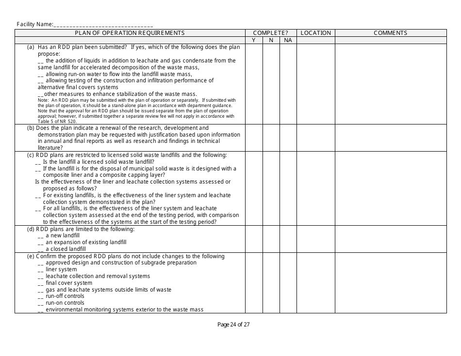 Plan of Operation Completeness Checklist - Wisconsin, Page 24