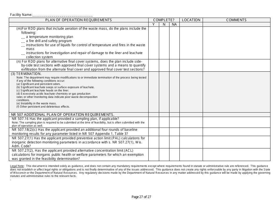 Plan of Operation Completeness Checklist - Wisconsin, Page 27