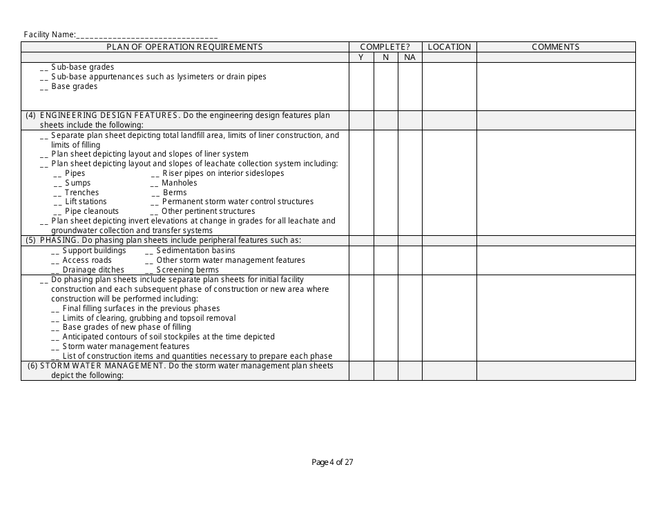 Plan of Operation Completeness Checklist - Wisconsin, Page 4