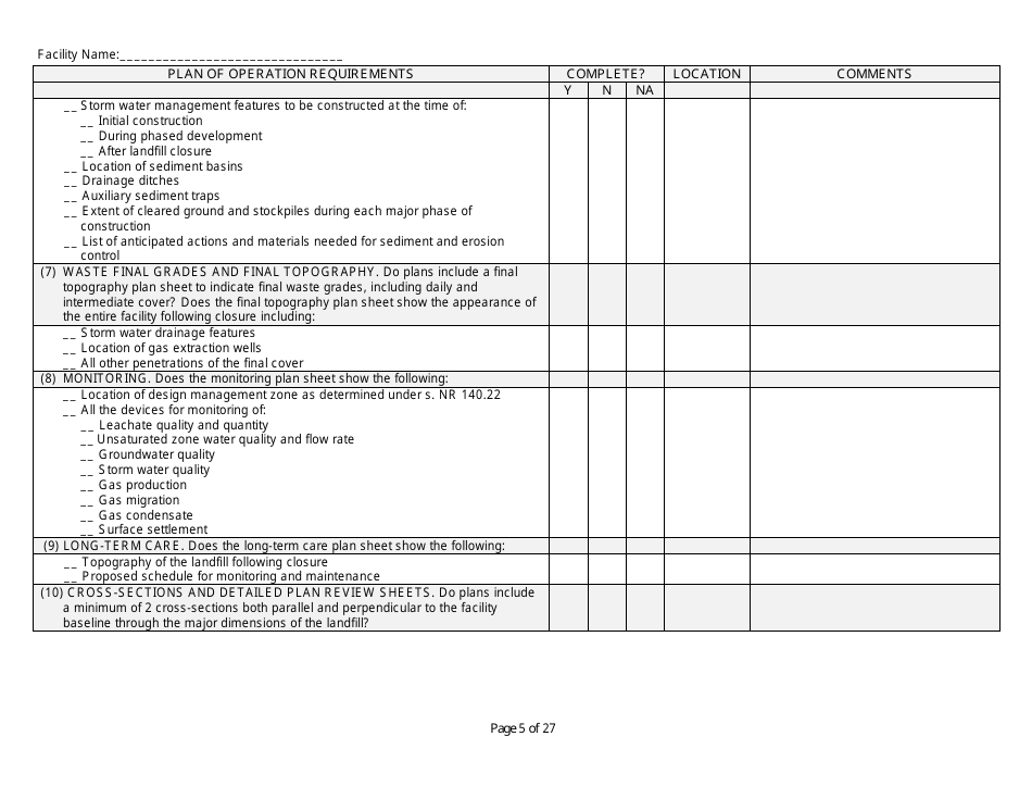 Plan of Operation Completeness Checklist - Wisconsin, Page 5