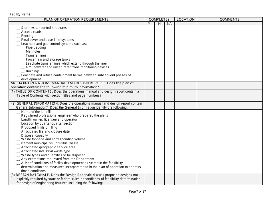 Plan of Operation Completeness Checklist - Wisconsin, Page 7