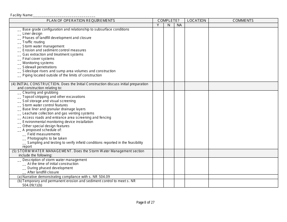Plan of Operation Completeness Checklist - Wisconsin, Page 8
