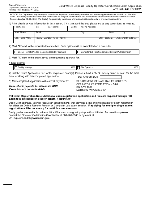 Form 3400-249  Printable Pdf