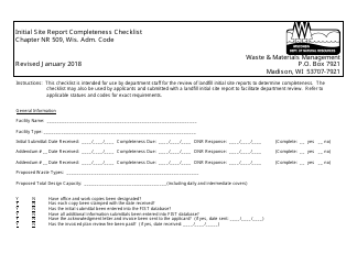 Initial Site Report Completeness Checklist - Wisconsin