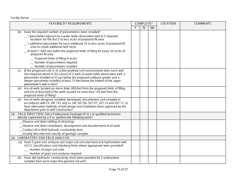 Feasibility Report Completeness Checklist - Wisconsin, Page 10