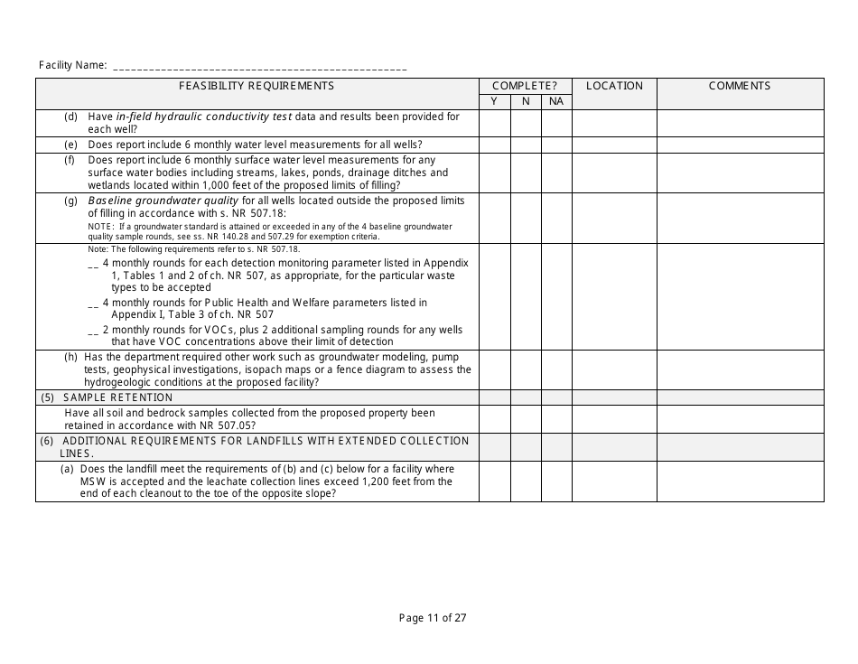 Feasibility Report Completeness Checklist - Wisconsin, Page 11