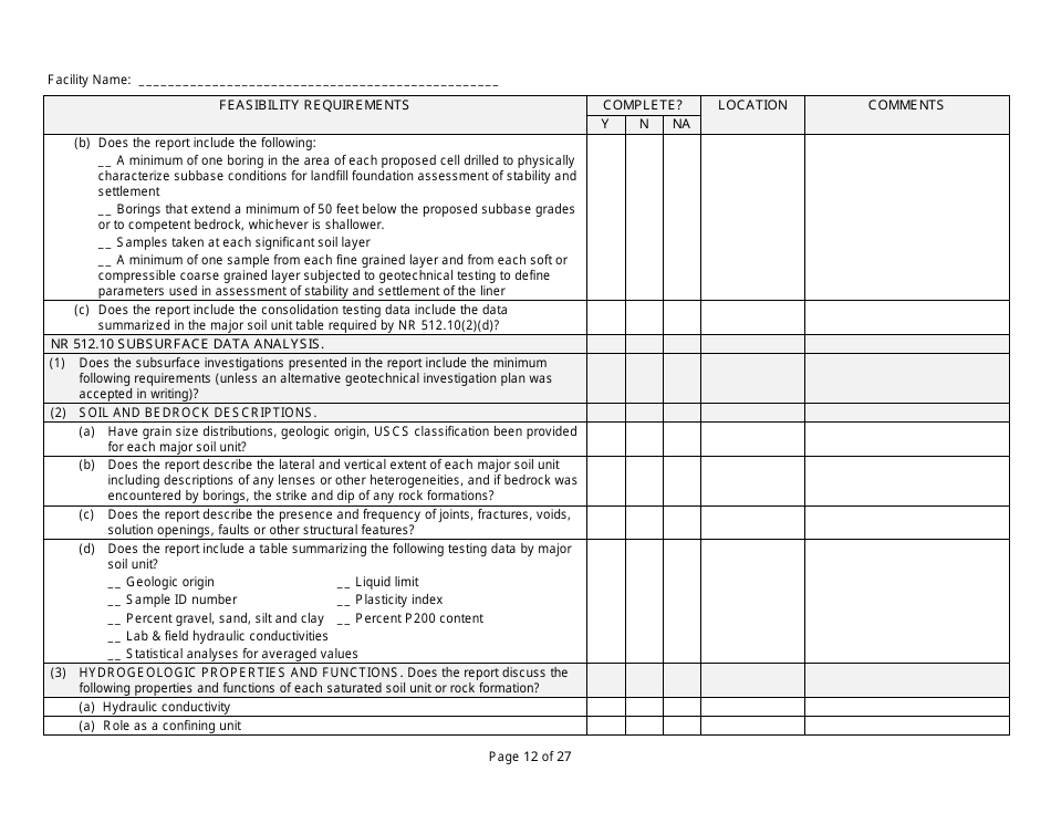 Feasibility Report Completeness Checklist - Wisconsin, Page 12