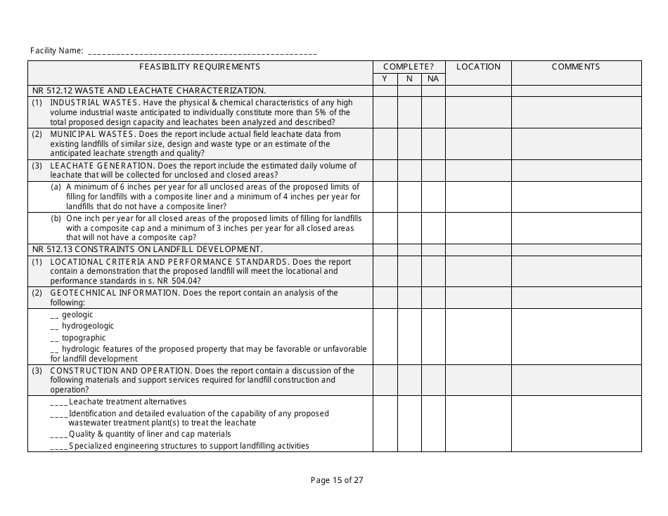 Feasibility Report Completeness Checklist - Wisconsin, Page 15