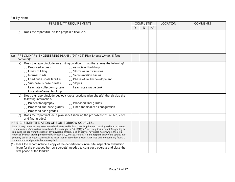 Feasibility Report Completeness Checklist - Wisconsin, Page 17